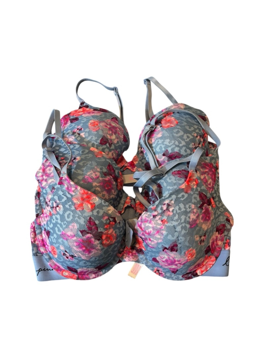PINK Victoria's Secret Bra with Pink Floral Lace Overlay 34C set of 3 bras